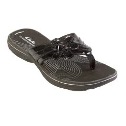 Outlet 🤩 Sandals 👩 Womens Clarks® Cloudsteppers™ Brinkley Patent Flip Flops - Black 💯